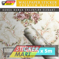 WALLPAPER DINDING BUNGA MAWAR CREAM PINK ELEGANT Photo