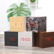 Jam Meja Motif Kayu - Digital LED Wooden Clock ( CUBE ) - WC-400 Photo