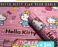 wallpaper sticker kamar anak lucu motif hellokity garis pink murah Photo