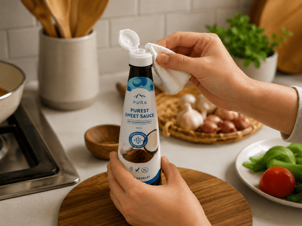 Membersihkan Mulut Botol Kecap