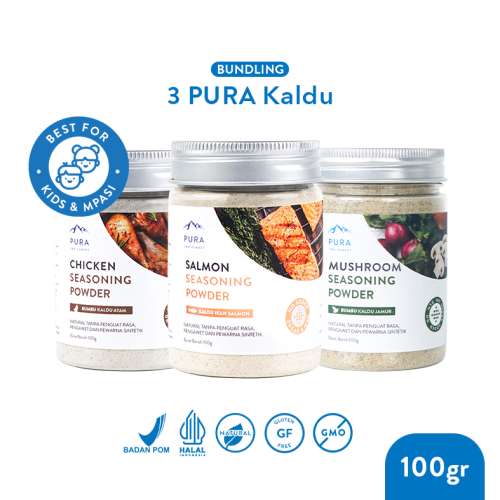 BUNDLE 3 PURA SEASONING KALDU ASLI KALDU MPASI AYAM KAMPUNG SALMON JAMUR 100 GRAM Photo