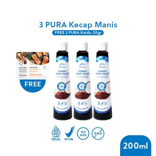 BUNDLE 3 PURA KECAP MANIS PUREST SWEET SAUCE 200ML FREE 2 KALDU 20GR Photo