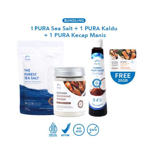 BUNDLE 1 PURA SEA SALT 1 PURA KALDU 100GR 1 PURA KECAP MANIS FREE 2 KALDU 20GR Photo