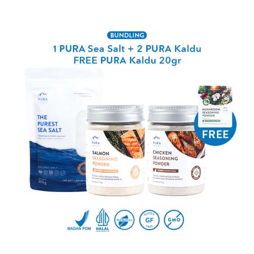 BUNDLE PURA SEASONING SEA SALT FINE HALUS BUMBU KALDU MPASI NON MSG TANPA GULA (HALUS 300 GR + AYAM KAMPUNG 100 GR + JAMUR 100 GR) Photo