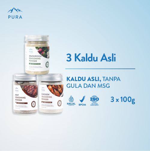 BUNDLE 3 PURA SEASONING KALDU ASLI KALDU MPASI AYAM KAMPUNG SALMON JAMUR 100 GRAM Photo