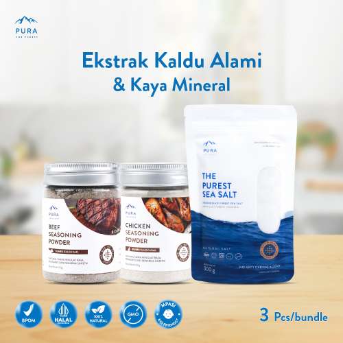 BUNDLE PURA SEASONING SEA SALT FINE HALUS BUMBU KALDU MPASI NON MSG TANPA GULA (HALUS 300 GR + AYAM KAMPUNG 100 GR + JAMUR 100 GR) Photo