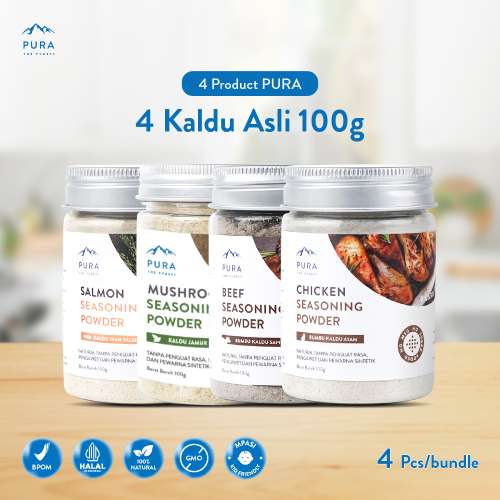 BUNDLE 4 PURA SEASONING KALDU ASLI KALDU MPASI AYAM KAMPUNG SALMON JAMUR 100 GRAM Photo