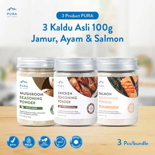 BUNDLE 3 PURA SEASONING KALDU ASLI KALDU MPASI AYAM KAMPUNG SALMON JAMUR 100 GRAM Photo