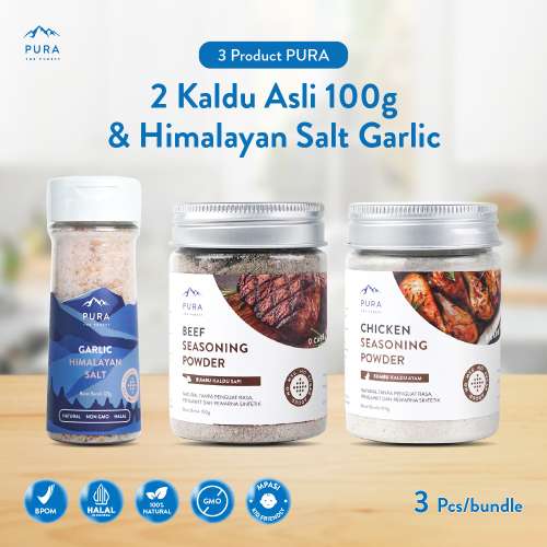 BUNDLE PURA SEASONING HIMALAYAN SALT WITH GARLIC BUMBU KALDU MPASI NON MSG Photo