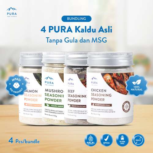 BUNDLE 4 PURA SEASONING KALDU ASLI KALDU MPASI AYAM KAMPUNG SALMON JAMUR 100 GRAM Photo