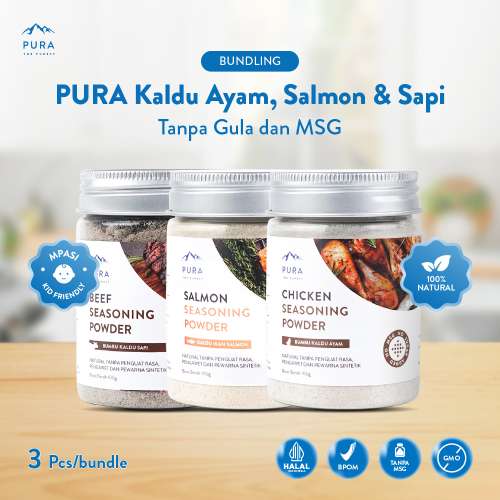 BUNDLE 3 PURA SEASONING KALDU ASLI KALDU MPASI AYAM KAMPUNG SALMON JAMUR 100 GRAM Photo