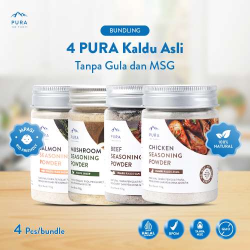 BUNDLE 4 PURA SEASONING KALDU ASLI KALDU MPASI AYAM KAMPUNG SALMON JAMUR 100 GRAM Photo