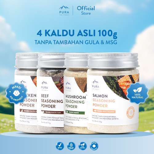 BUNDLE 4 PURA SEASONING KALDU ASLI KALDU MPASI AYAM KAMPUNG SALMON SAPI JAMUR 100 GRAM Photo